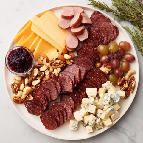 Rustic Deer Antler Charcuterie with game meats, cheeses, and grapes, ready for sharing and enjoyment.