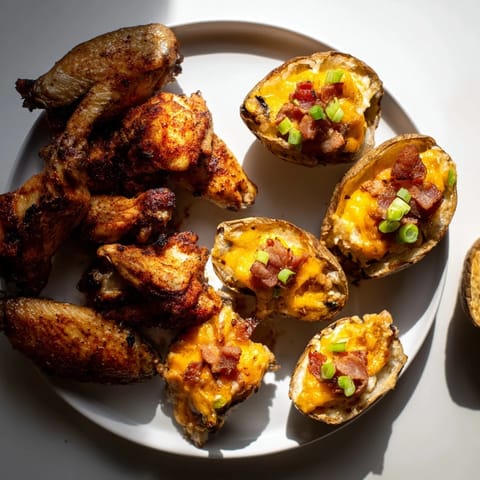 This vibrant Touchdown Football Tailgate Spread features crispy wings, potato skins, and colorful veggies, ready to enjoy.