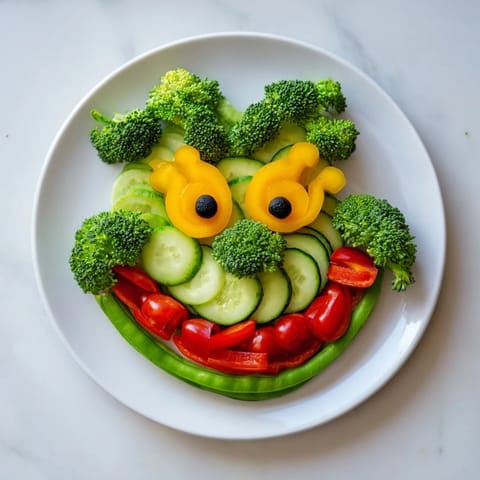 This festive Savory Crudités: Grinch Face Veggie Platter brings holiday cheer with colorful veggie arrangement.