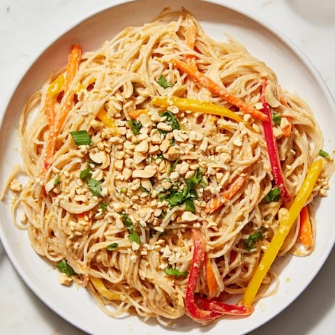 These Easy Spicy Peanut Noodles feature a rich, creamy peanut sauce coating the flavorful noodles beautifully.