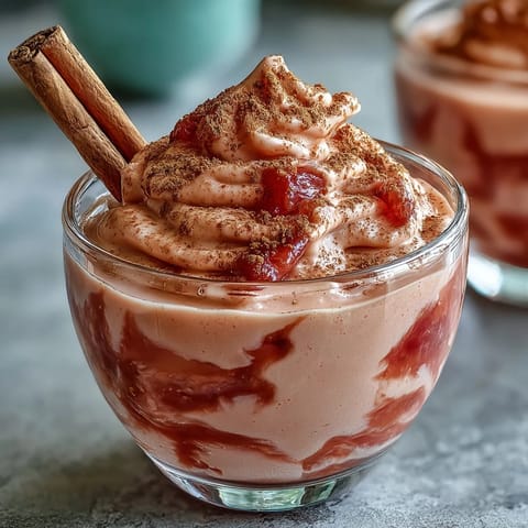 Creamy Guava Coquito served in a small glass with a cinnamon stick garnish, a festive Puerto Rican holiday drink.