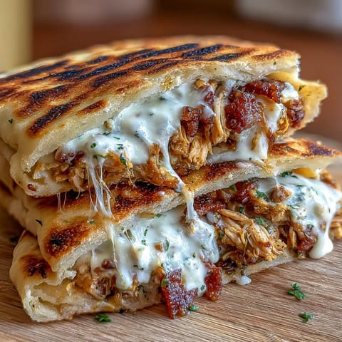 Garlic butter brushed Ranch Crack Chicken Stuffed Naan wedges served hot and ready to eat.