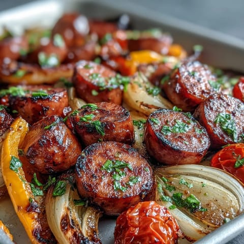 Smoky Sheet Pan Sausage & Veggies with Naan