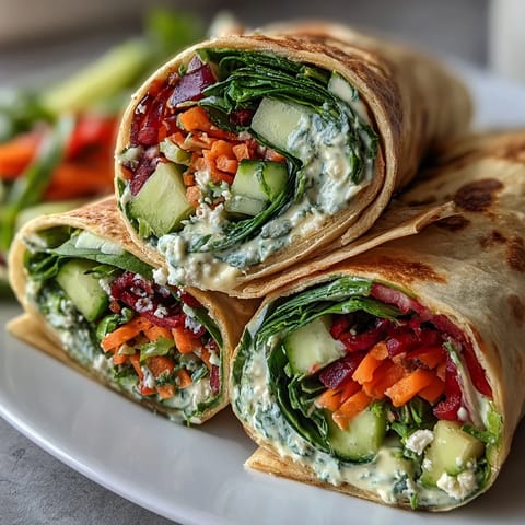 Fresh picnic veggie wraps loaded with crisp vegetables and drizzled with zesty lemon aioli sauce.  