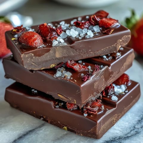 Decadent chocolate bark featuring dark chocolate, rose petals, and pistachios, topped with edible gold leaf for a Middle Eastern-inspired treat.