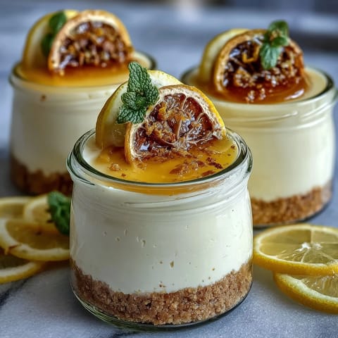 Bright and zesty Limoncello cheesecake layered with tangy lemon curd in individual jars for easy serving.  