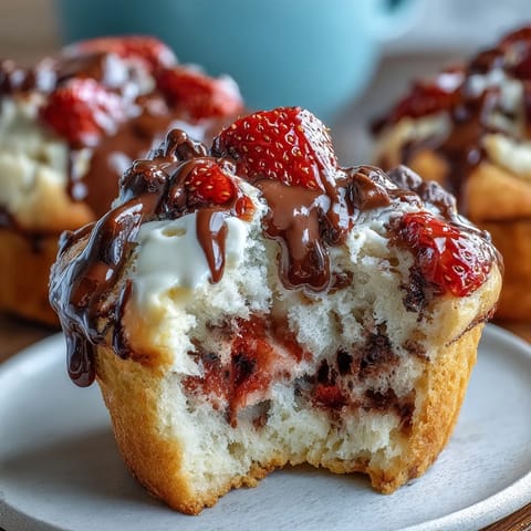 Strawberry muffins bursting with juicy berries and creamy white chocolate chips, perfect for breakfast or brunch.