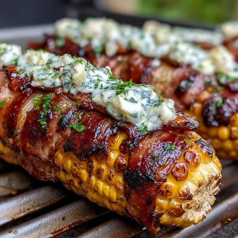 Herb butter slathered corn in foil, grilled to perfection, bursting with fresh parsley, chives, and thyme flavors.