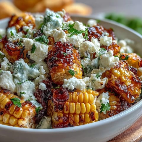 Creamy Elote Dip with charred corn, cotija cheese, and lime served with crispy tortilla chips for a zesty appetizer.