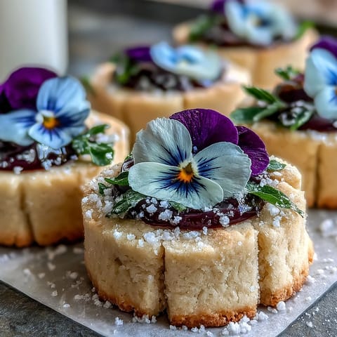 Vibrant shortbread cookies decorated with edible flowers, perfect for spring gatherings and afternoon tea.