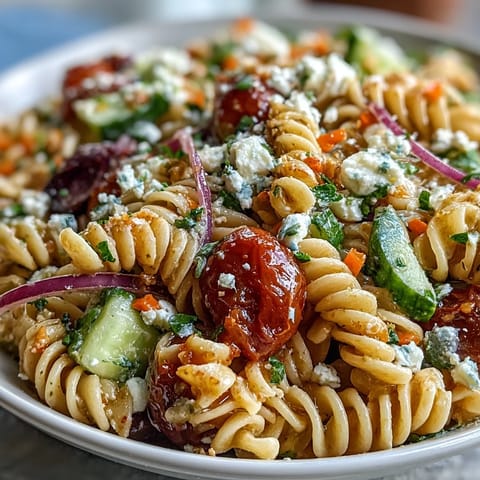 Vibrant Memorial Day Pasta Salad, perfectly chilled, brimming with garden freshness.