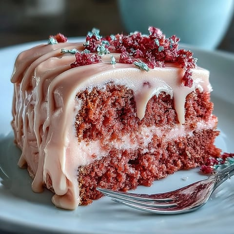 Bridal Shower Rosé Velvet Cake with Gold Drip topped with shimmering edible gold paint and delicate pink frosting swirls.