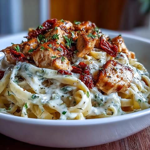 Creamy Marry Me Chicken Pasta dish with tender chicken and sun-dried tomatoes.