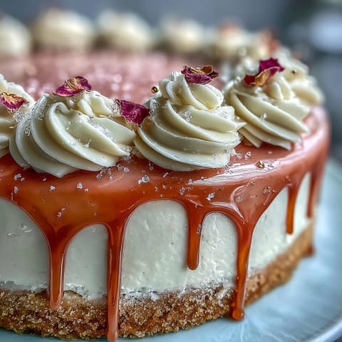 Elegant pink Bridal Shower Rosé Velvet Cake with shimmering gold drip.