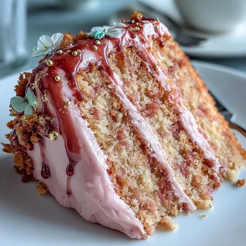 Elegant pink Rosé Velvet cake with shimmering gold drip icing.