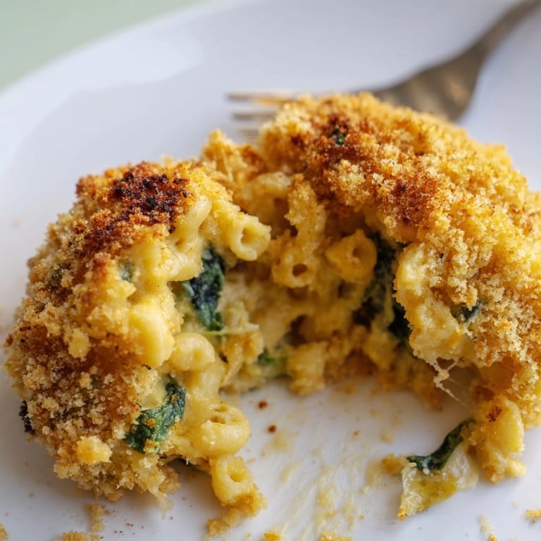 Close-up of warm, gooey Mac and Cheese Bacon Spinach Poppers, ready for dipping.