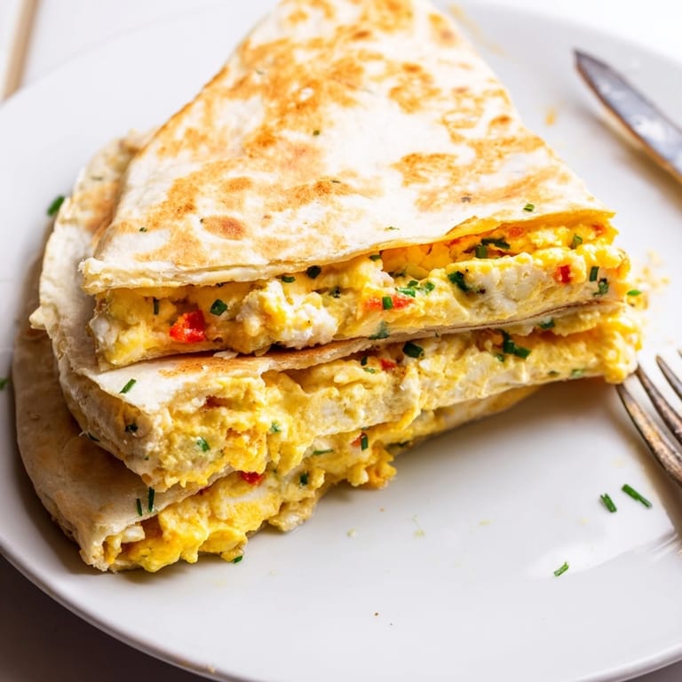 Scrumptious Ricotta Cheddar Breakfast Quesadilla slices, ready to eat, showcasing a delightful cheese pull.