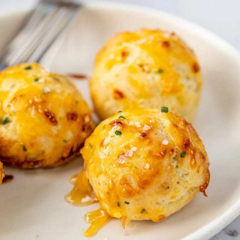 Warm, cheesy Pretzel Chili Garlic Biscuit Muffin Balls served with ranch dip.