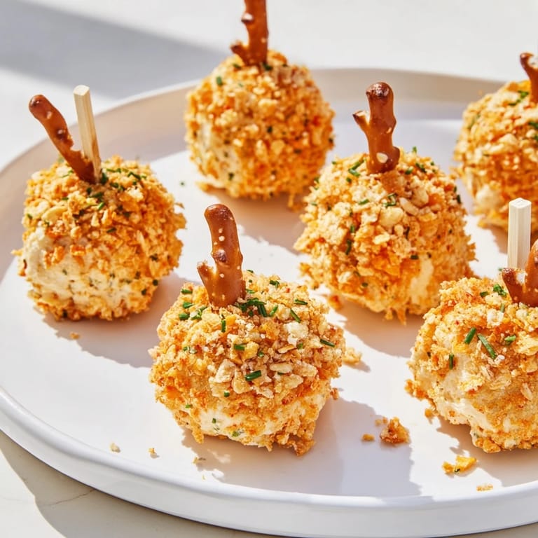 Golden-brown Cream Cheese Flamin Hot Pretzel Biscuit Skewers topped with colorful chives for garnish.  