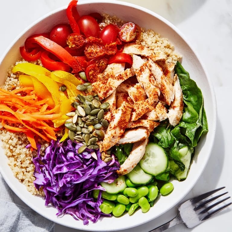 Delicious healthy meal-prep bowls topped with zesty dressing and fresh herbs.