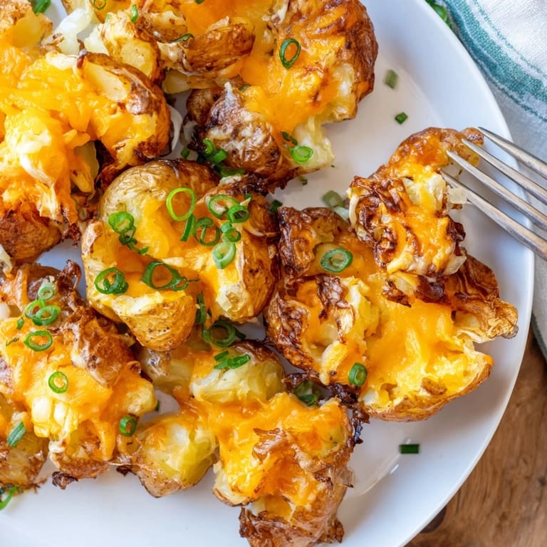 Savory smashed potato bombs enhanced with fresh green onions, perfect for appetizers.  