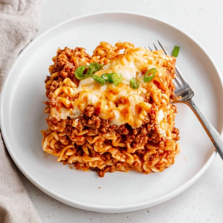 Savor the unique flavors of Spicy Ramen Lasagna, combining comfort and bold spice beautifully.