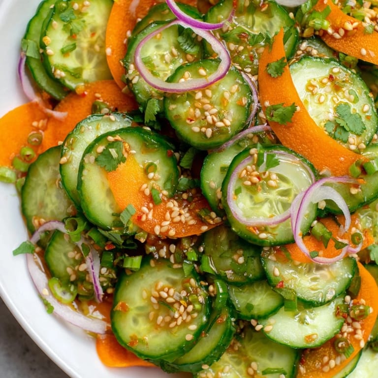 Colorful Cucumber Salad Remix featuring crisp veggies and savory dressing, perfect for summer meals.