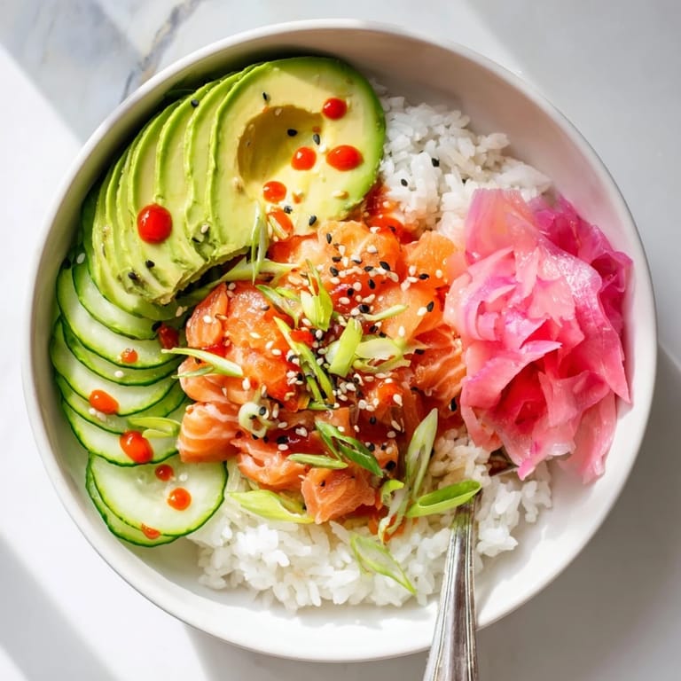 Revive leftover salmon in a delicious rice bowl, garnished with pickled ginger and scallions.