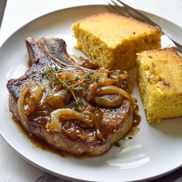 Hearty smothered pork chops and cornbread: a Southern comfort food feast, perfect for dinner.