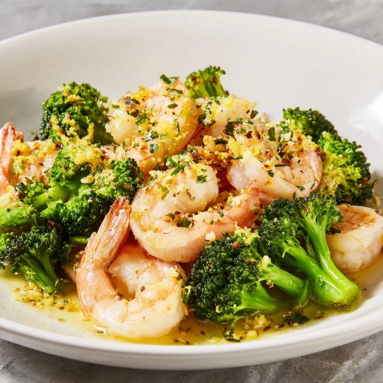 Garlic-infused Lemon Butter Shrimp & Broccoli with a squeeze of lemon, perfect for a gluten-free dinner.