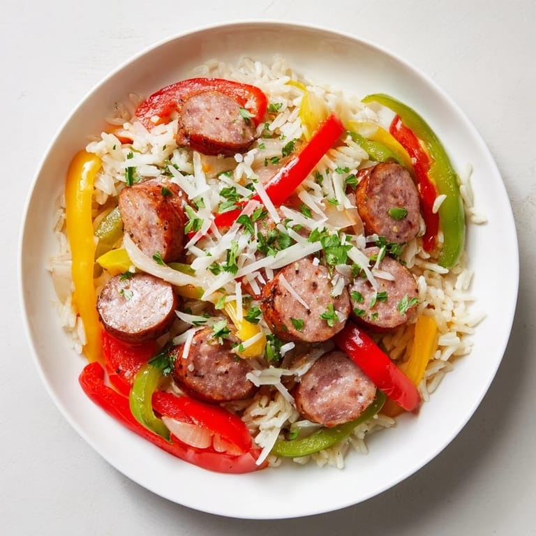 A delicious, comforting bowl of Italian Sausage & Peppers Rice Plate, perfect for a flavorful weeknight supper.