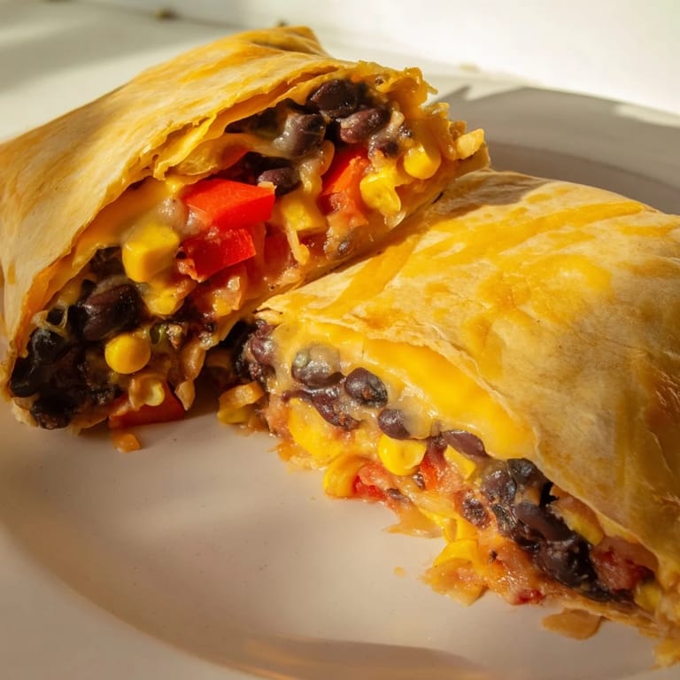 Delicious, warm tortilla wrap hack: fluffy black beans and melted cheese encased in a tortilla.