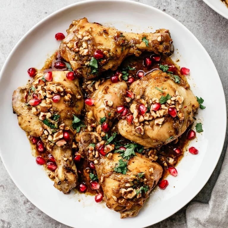 Close-up of a bubbling Pomegranate Walnut Fesenjan Stew, showcasing the rich, nutty aroma.