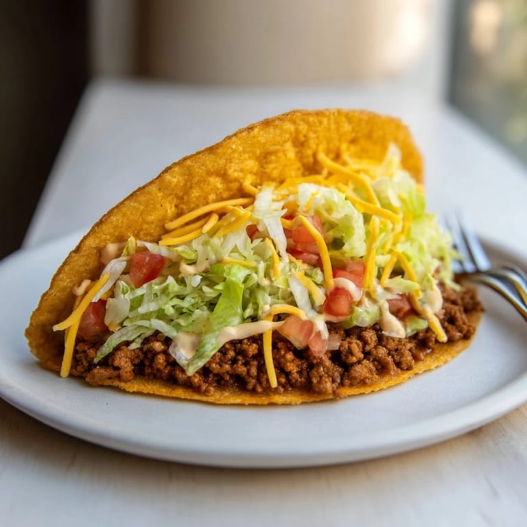 Perfectly assembled Cheesy Gordita Crunch tacos, ready to eat, with overflowing beef and cheese.