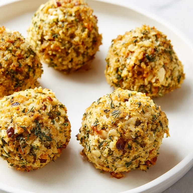 Round, aromatic Quick Christmas Stuffing Balls, baked to a delicious crispiness, offering a flavorful side.