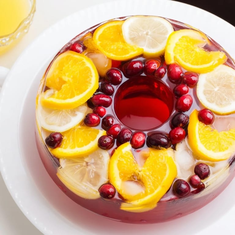 A festive, colorful photo of Quick Holiday Punch with ice ring, perfect for your holiday celebration.