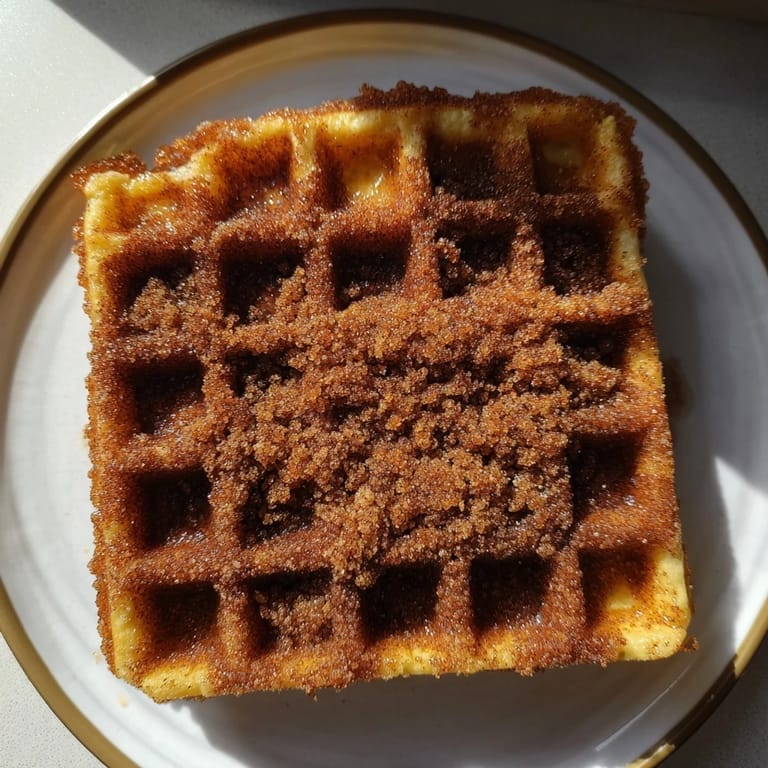 Freshly-made Express Cinnamon Sugar Churro Waffles, offering a warm and sweet taste, ready to be enjoyed.