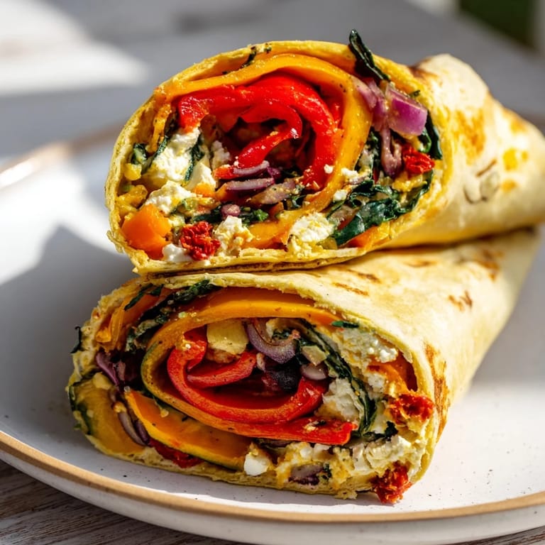 Delicious Roasted Veggie & Feta Santa Spiral Wraps: a colorful, delightful vegetarian meal.