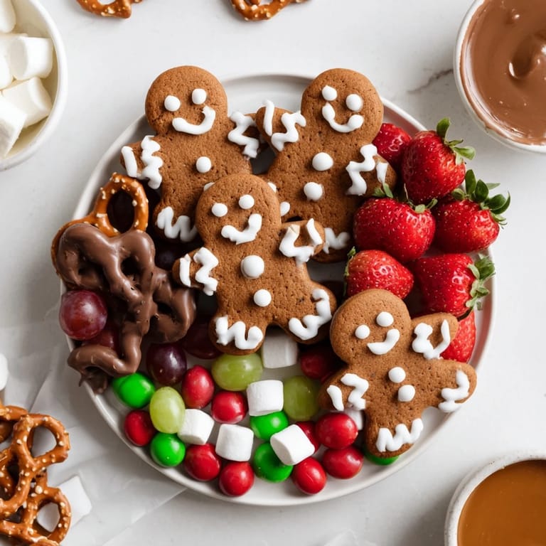 A visually stunning gingerbread man cookie board, perfect for sharing at holiday parties with family.