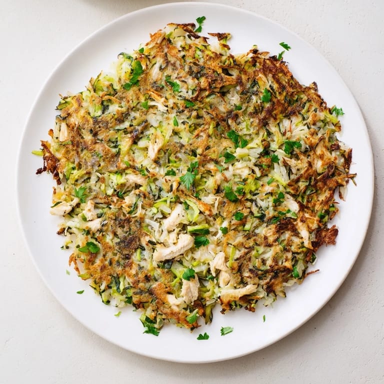 Crispy-edged High-Protein Chicken Zucchini Fritters, featuring shredded chicken and zucchini, served hot with Greek yogurt.