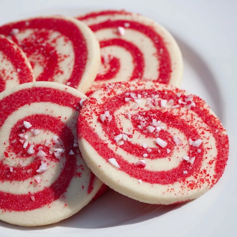 A close-up of a Candy Cane Swirl Cookie Platter showcases the beautiful swirls and crisp, cookie texture.