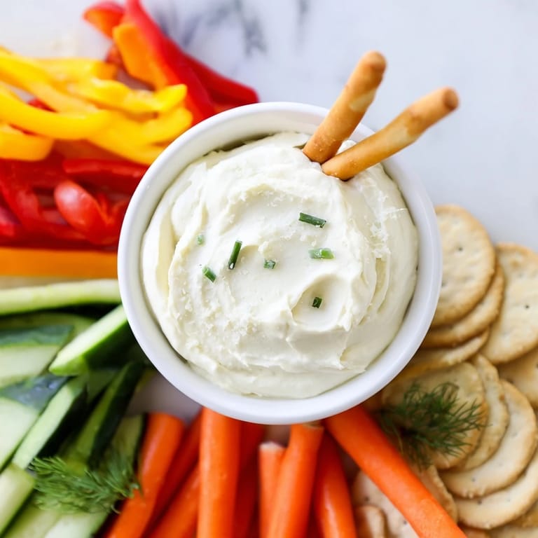 This Reindeer Antler Spread features a creamy dip with crackers, vegetables, and cured meats.  