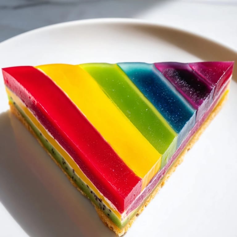 Vividly layered Kaleidoscope dessert: a chilled, artistic treat with bright hues and fruit purees.