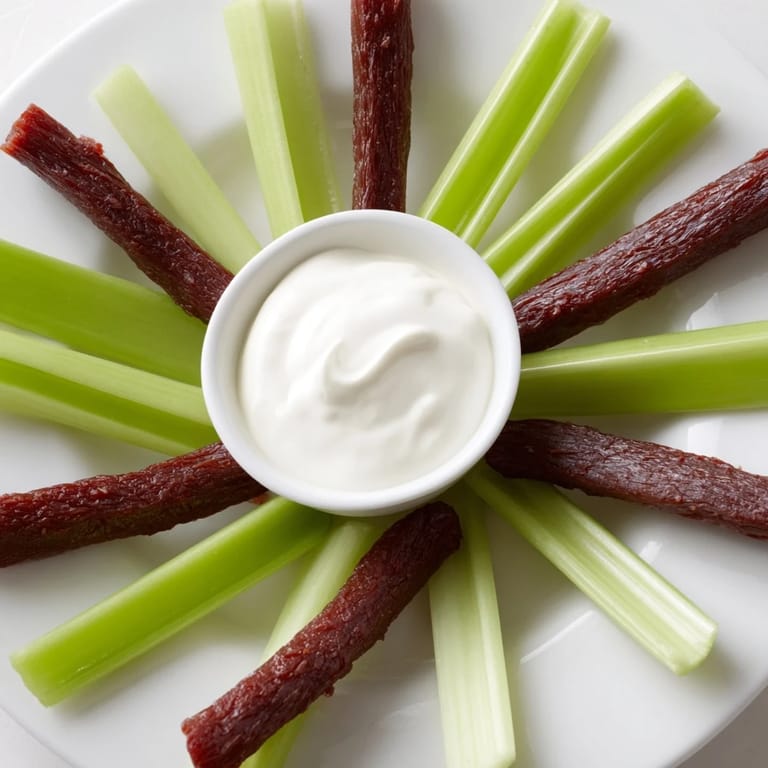Easy-to-make Rustic Wheel appetizer: a colorful arrangement of celery and meaty sticks, ideal for game day.