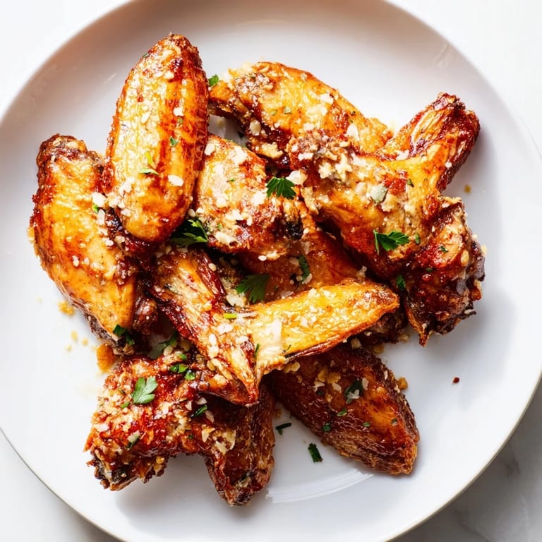 Crispy air fryer garlic-Parmesan chicken wings, tossed in a rich garlic butter sauce, delicious.