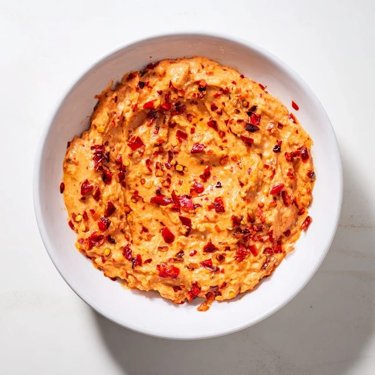 Close-up of a bubbling Volcanic Lava Spicy Dip, showcasing its fiery, pepper-filled, and flavorful components.