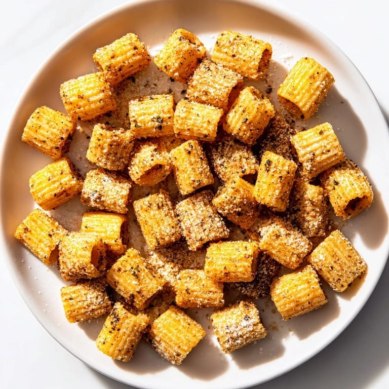 Crispy Italian-seasoned Air Fryer Pasta Croutons, tempting savory snack with delightful texture and aroma.
