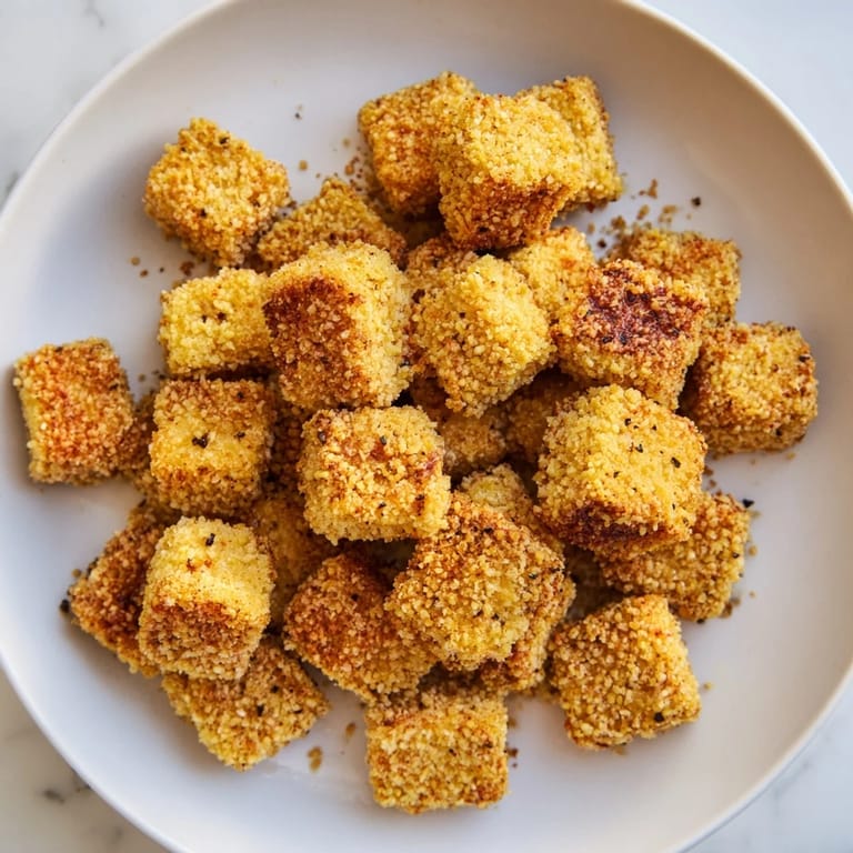 A close-up of perfectly baked Popcorn Tofu Bites, promising a satisfying crunch with every bite.