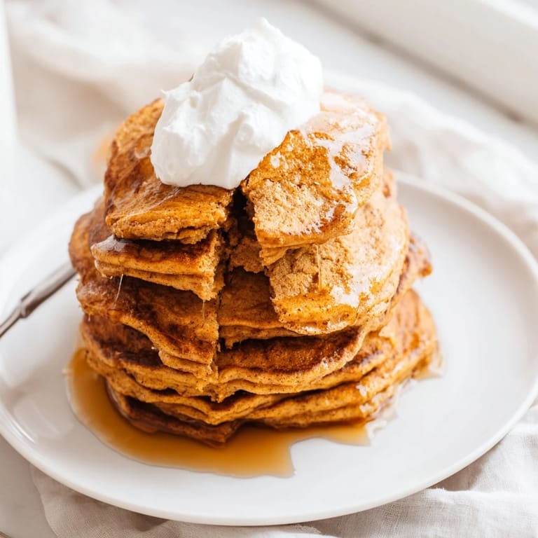 Delicious, homemade pumpkin spice pancakes, cooked until golden brown, offering warm spice aromas.