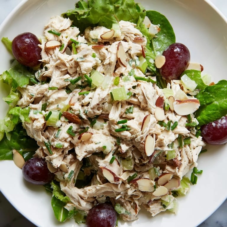 Homemade Crispy Chicken Salad: Tender chicken, celery, and grapes in a creamy dressing.